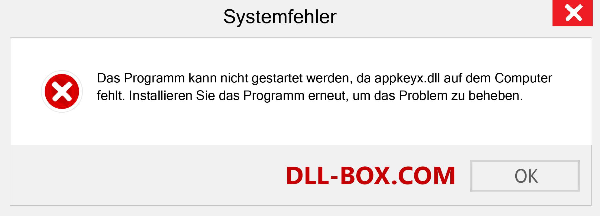 appkeyx.dll-Datei fehlt?. Download für Windows 7, 8, 10 - Fix appkeyx dll Missing Error unter Windows, Fotos, Bildern